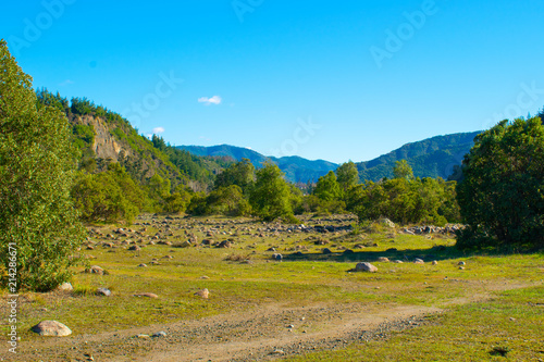 padre verda valle llanura llano verdoso arboles montañas  photo