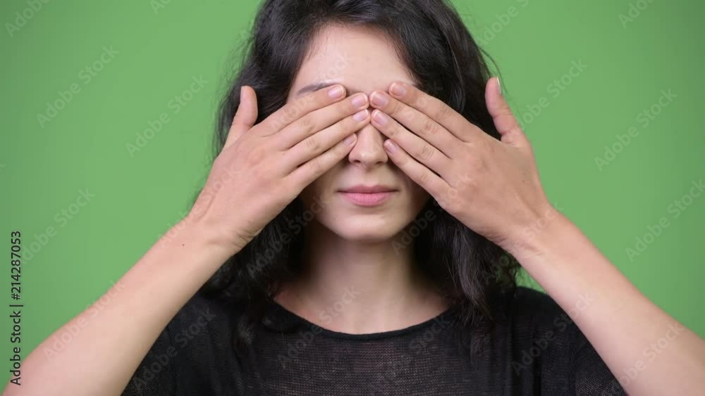 Young beautiful woman showing three wise monkeys concept Young beautiful woman showing three wise monkeys concept