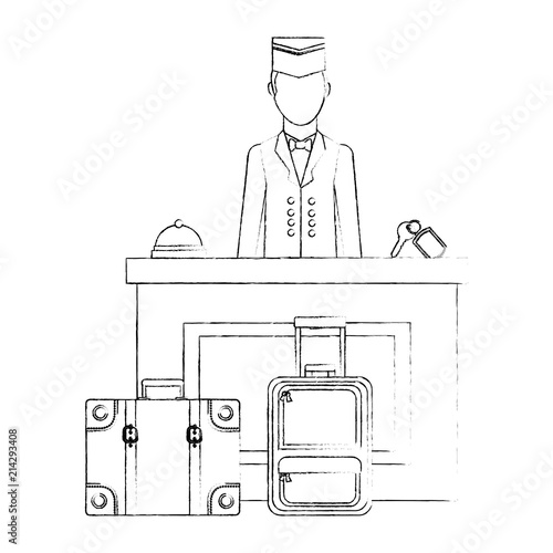 hotel reception with bellboy