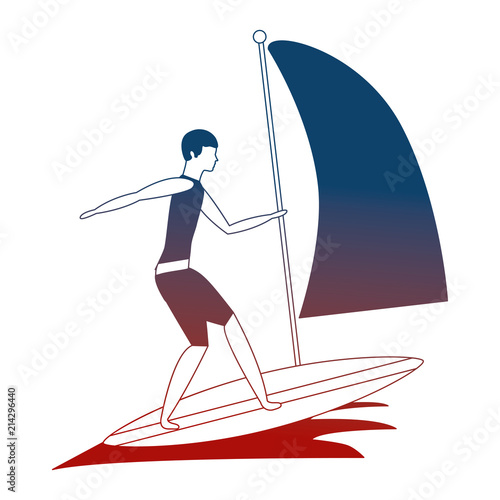 man practicing windsurfing sport in ocean