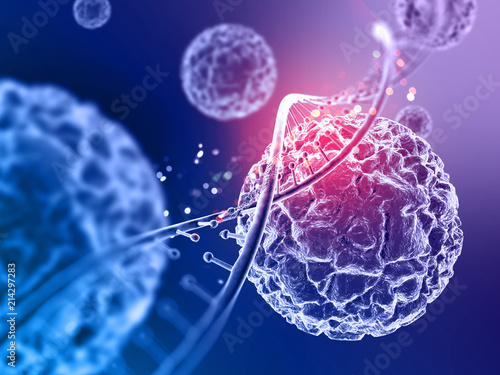 3d medical background with close up of virus cells and DNA strand