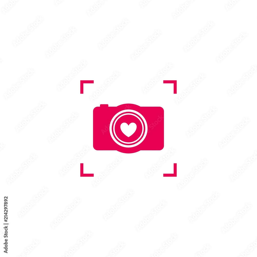 Camera with heart shutter symbol, with viewfinder grid outside. Camera with heart shutter symbol, with viewfinder grid outside.