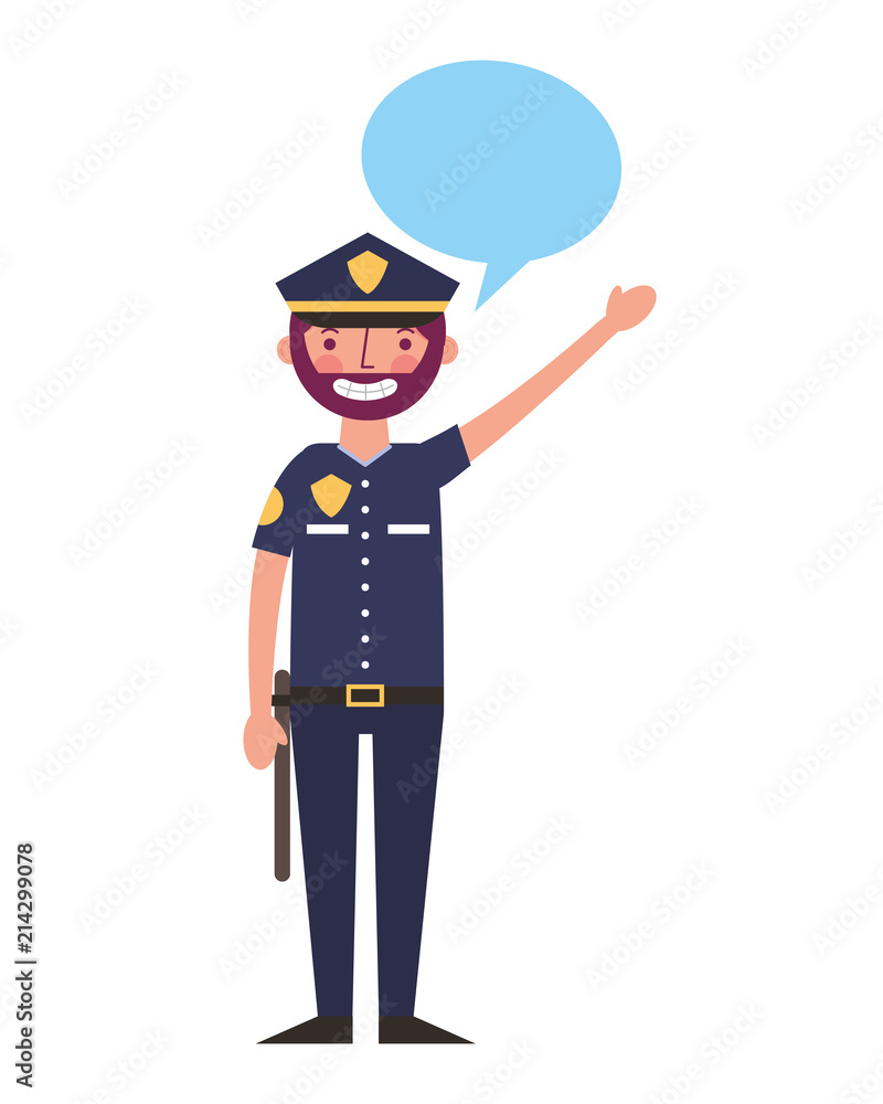 police man in uniform character speech bubble