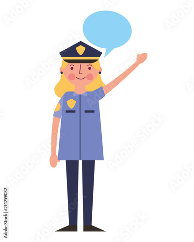 woman police officer in uniform character speech bubble