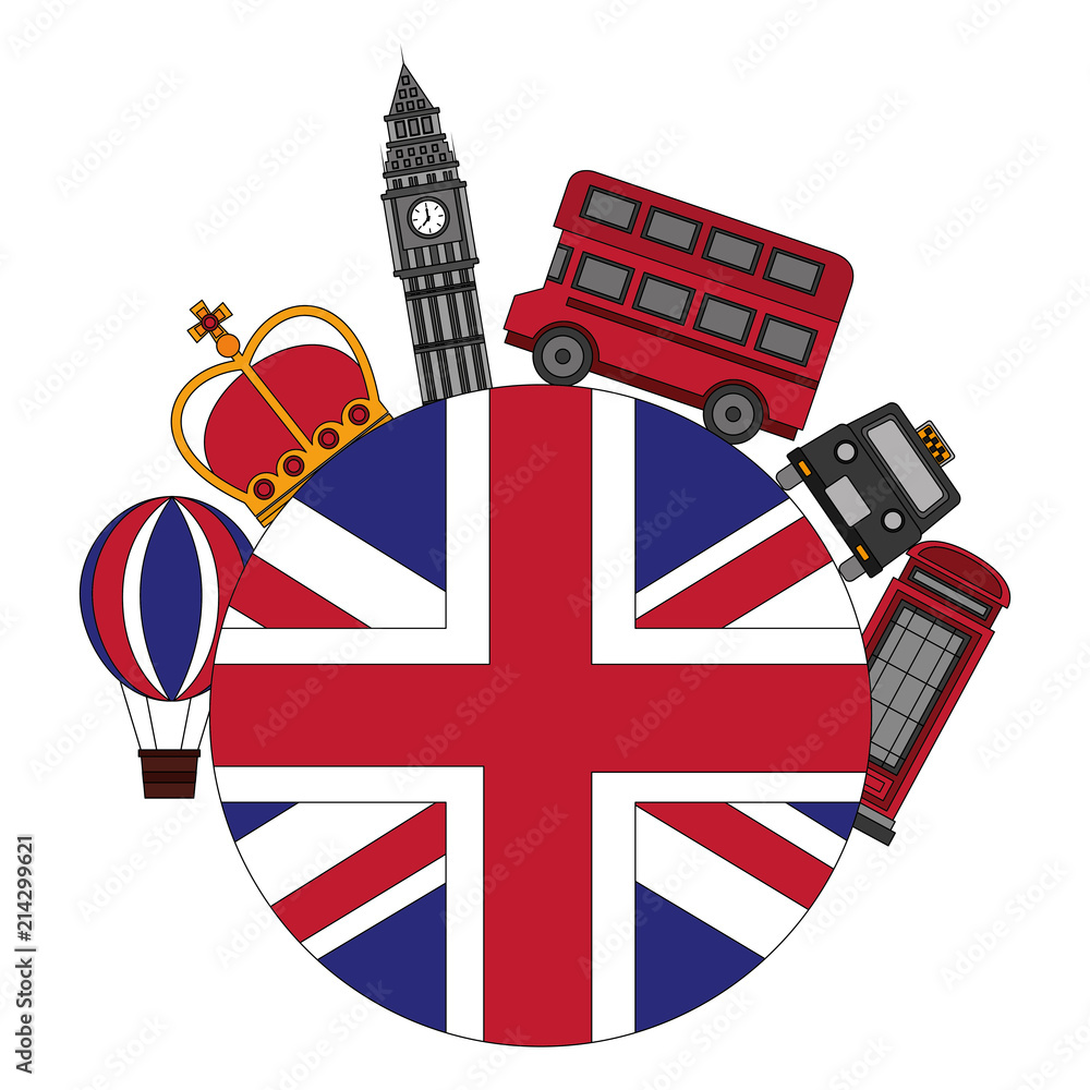 Fototapeta premium flag of great britain with london icons