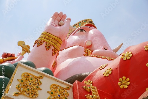 Close up big pink ganesh statue in wat Prongarkat at Chachoengsao Thailand