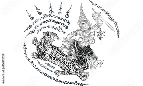  Thai traditional painting, tattoo, cracked colour painting vector