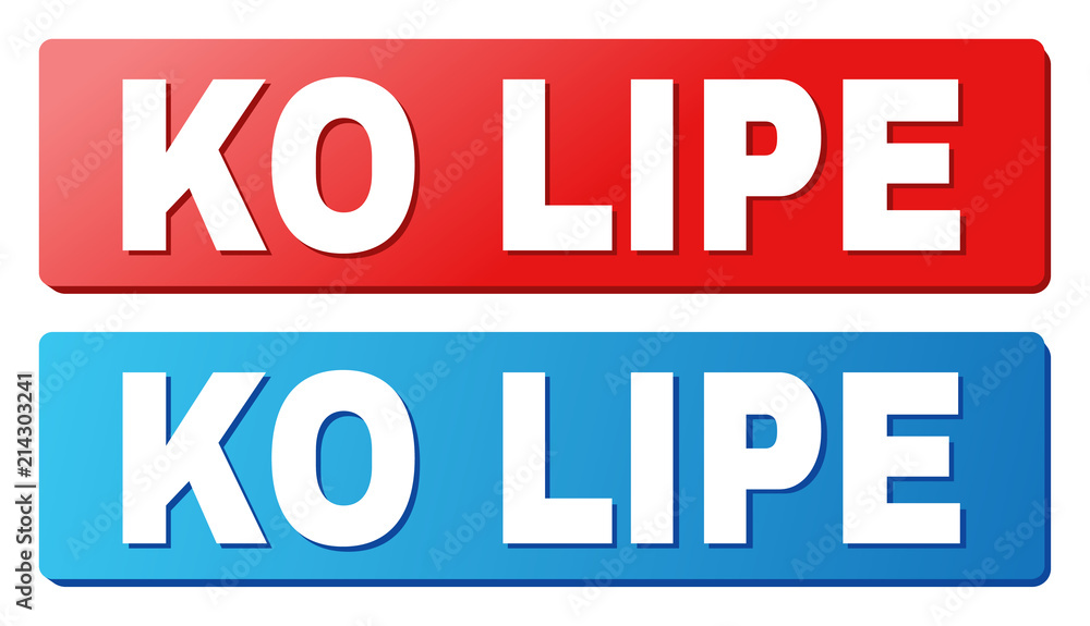 KO LIPE text on rounded rectangle buttons. Designed with white title with shadow and blue and red button colors. KO LIPE text on rounded rectangle buttons. Designed with white title with shadow and blue and red button colors.