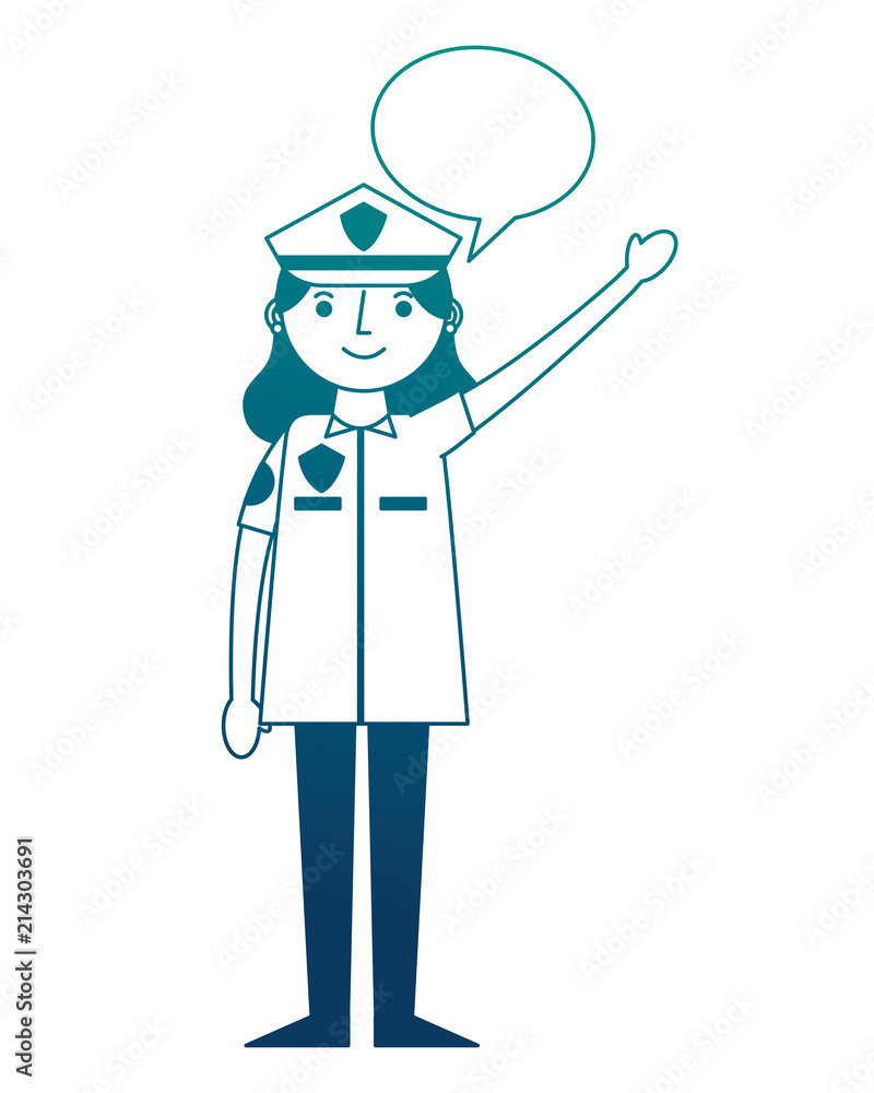 woman police officer in uniform character speech bubble vector illustration gradient design woman police officer in uniform character speech bubble vector illustration gradient design