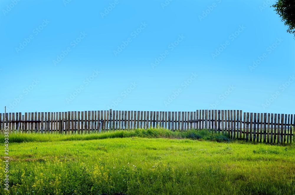 landscape field, fence, sky. minimalism