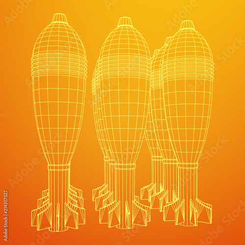 Missile, nuclear bomb or mortar mine Wireframe low poly mesh vector illustration