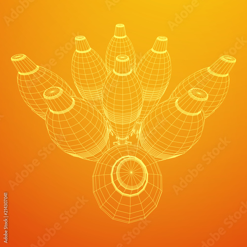 Missile, nuclear bomb or mortar mine Wireframe low poly mesh vector illustration