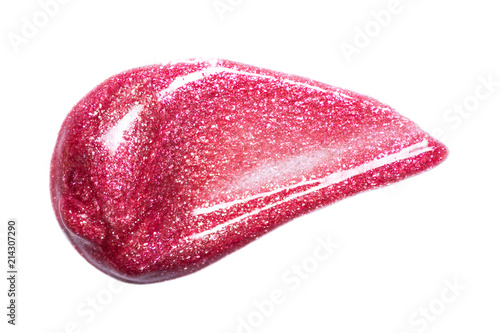 Lip gloss sample isolated on white. Smudged pink lipgloss