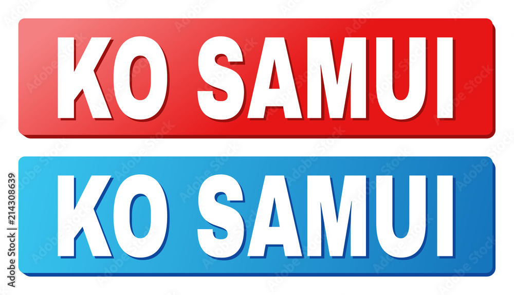 KO SAMUI text on rounded rectangle buttons. Designed with white caption with shadow and blue and red button colors. KO SAMUI text on rounded rectangle buttons. Designed with white caption with shadow and blue and red button colors.