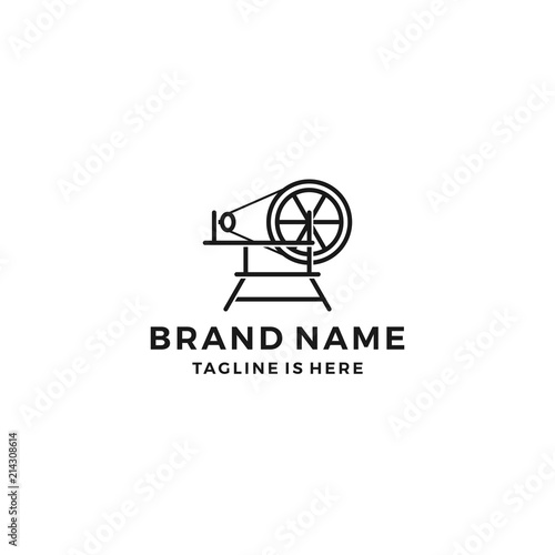 spindle mill loom weaving tufting machine textile fabric logo template vector icon illustration