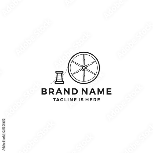 spindle mill loom weaving tufting machine textile fabric logo template vector icon illustration