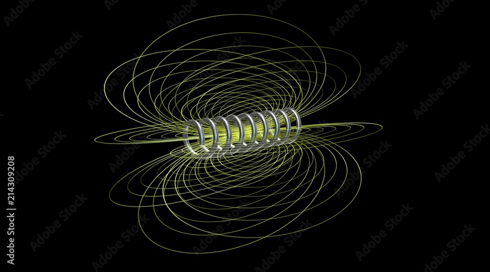 Fra pludselig puls Solenoid field. Magnetic field lines. 3d rendering. Angled perspective view  Stock Illustration | Adobe Stock