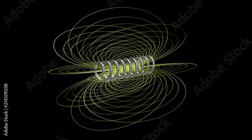  Solenoid field. Magnetic field lines. 3d rendering. Angled perspective view photo