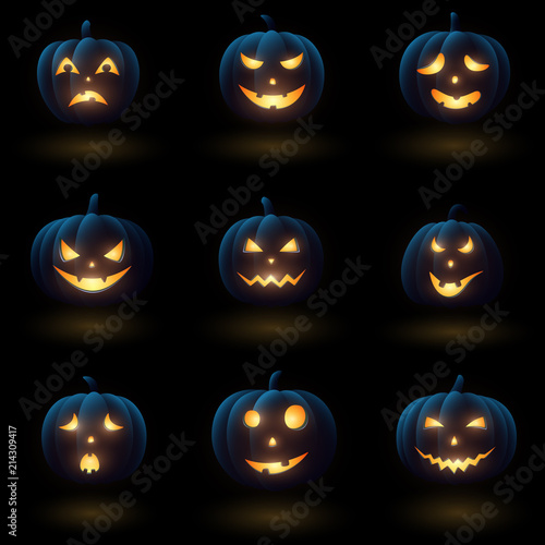 Set of Halloween pumpkins with different faces