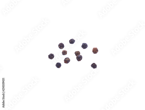 Black pepper seeds isolated on white background