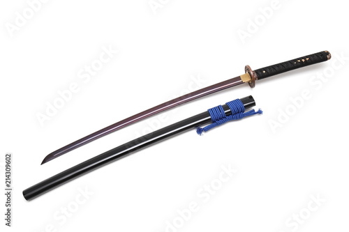 Japanese sword and scabbard on white background