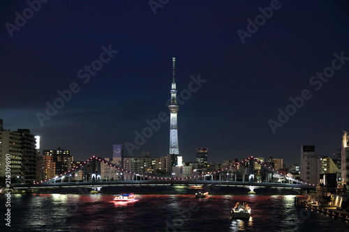 東京スカイツリーと豊洲橋夜景