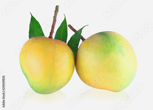 Mango with leaves isolated on white background.