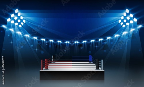 Boxing ring arena and floodlights vector design. Vector illumination