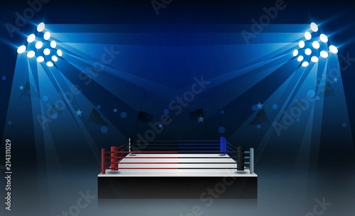 Boxing ring arena and floodlights vector design. Vector illumination