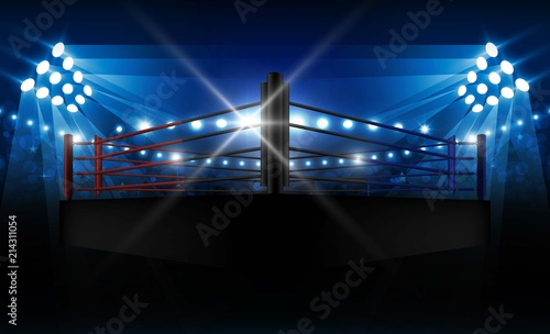 Boxing ring arena and floodlights vector design. Vector illumination