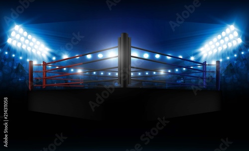 Boxing ring arena and floodlights vector design. Vector illumination