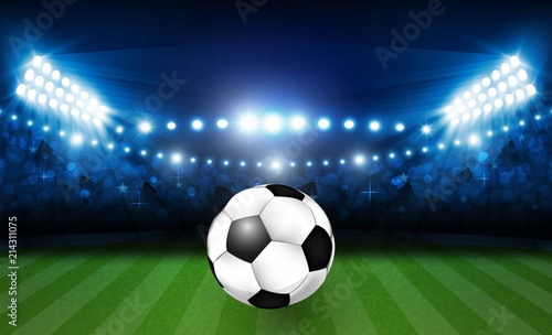 Football arena field with bright stadium lights vector design. Vector illumination