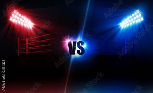 Boxing ring arena and floodlights vector design. Vector illumination