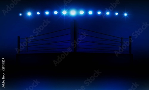 Boxing ring arena and floodlights vector design. Vector illumination