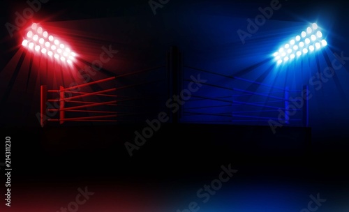 Boxing ring arena and floodlights vector design. Vector illumination