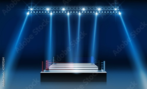 Boxing ring arena and floodlights vector design. Vector illumination