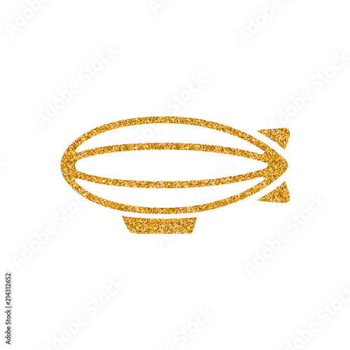 Air ship icon in gold glitter texture. Sparkle luxury style vector illustration.