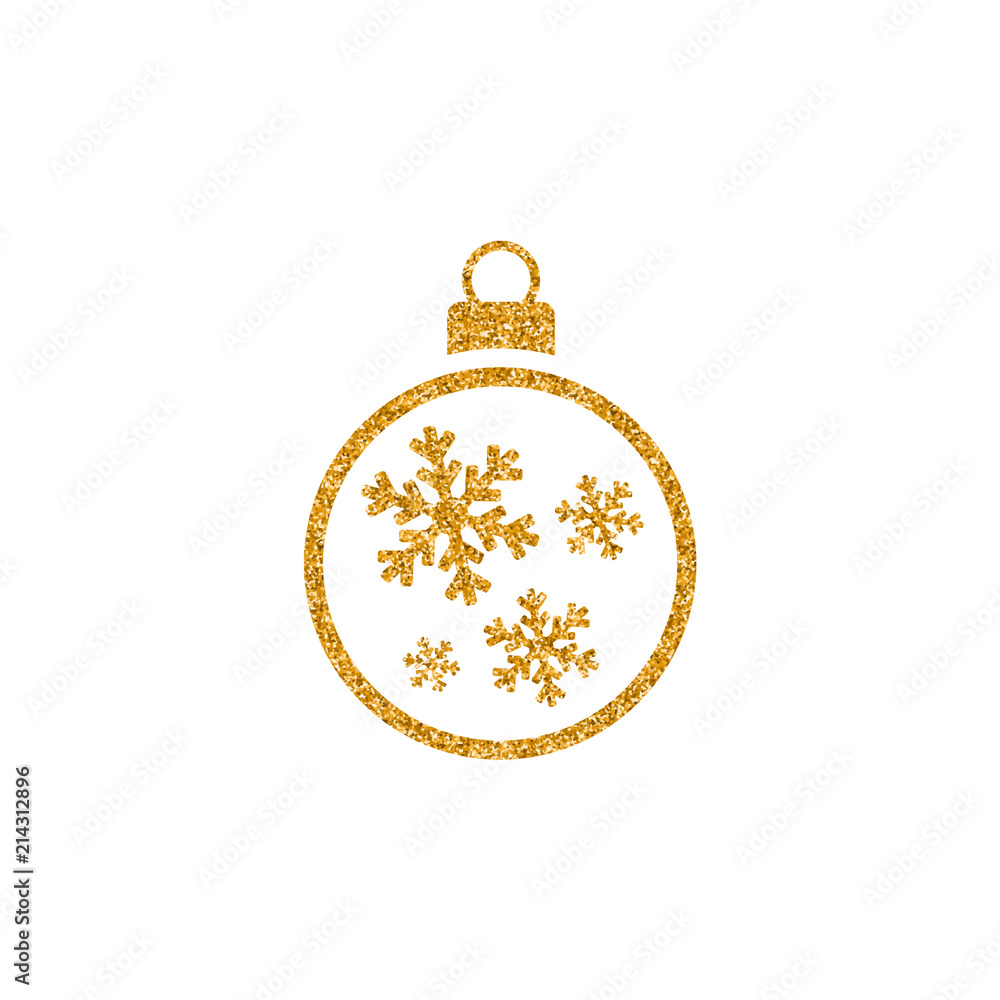 Christmas ball icon in gold glitter texture. Sparkle luxury style vector illustration. Christmas ball icon in gold glitter texture. Sparkle luxury style vector illustration.