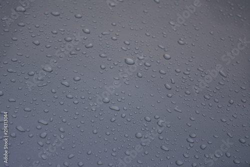 large and small drops of water on a gray pastel background, abstract natural pattern
