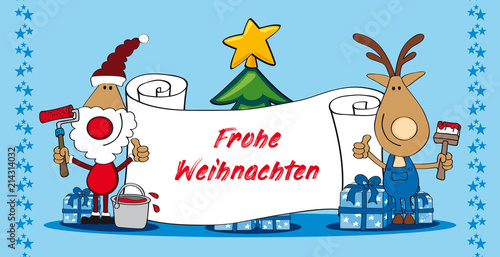 Weihnachtsmann und Rentier als Malermeister - cartoon-IT