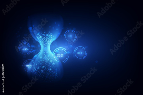 Abstract  Futuristic Technology Background Hourglass with Digital number timer concept and countdown, vector transparent