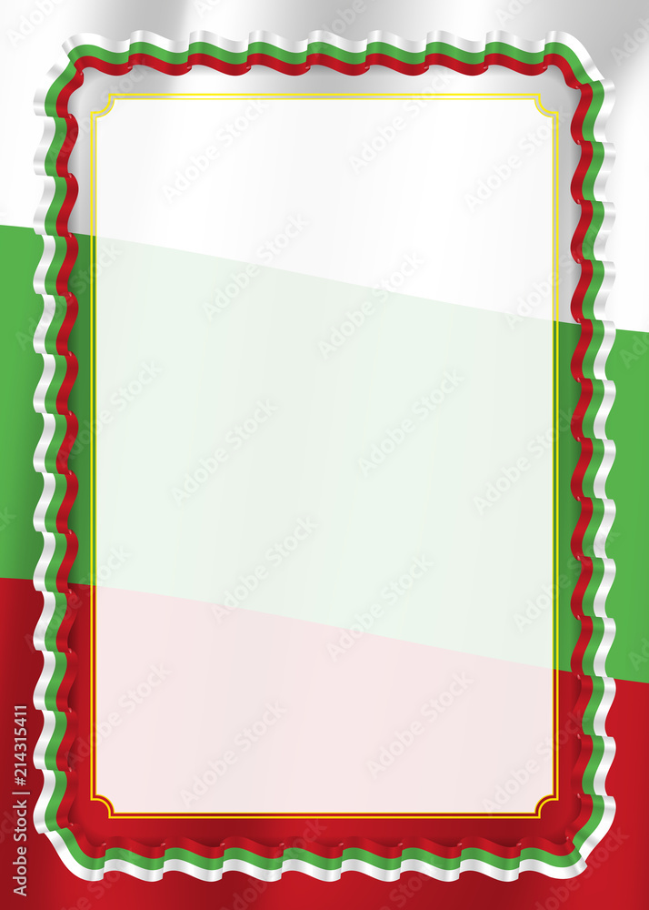 Obraz premium Frame and border of ribbon with Bulgaria flag, template elements for your certificate and diploma. Vector.