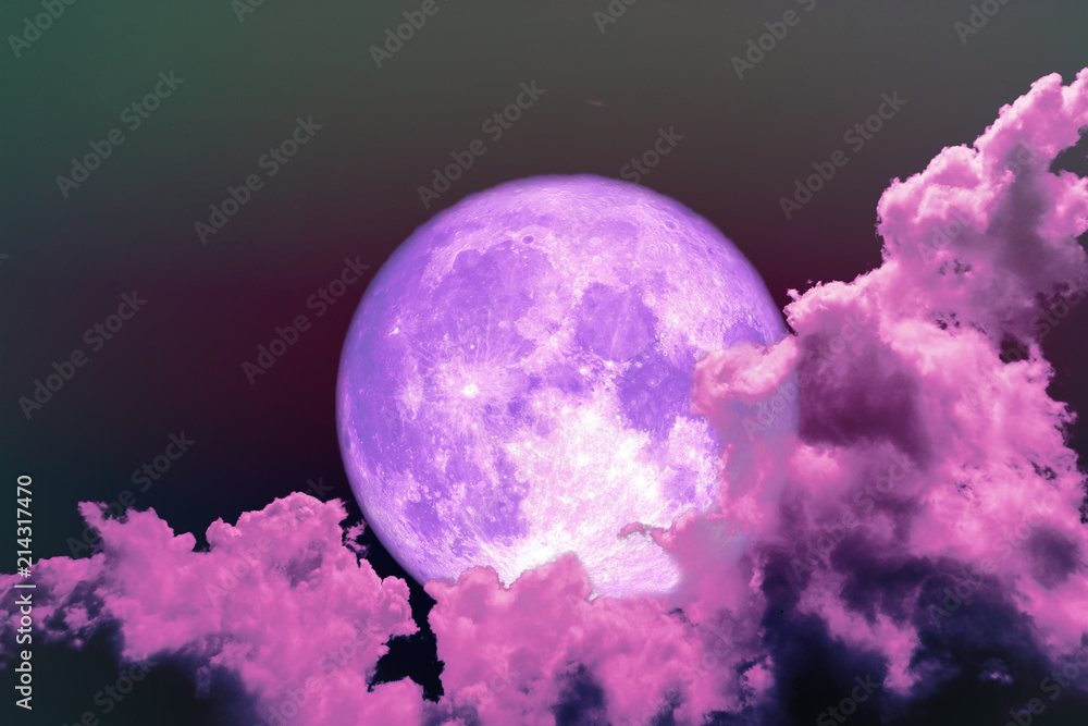 Obraz premium super full purple moon back silhouette colorful sky