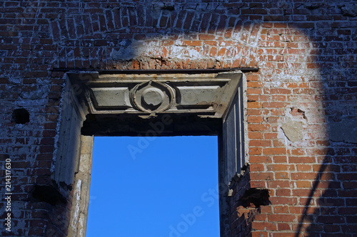 Detail of window in ruined manor of Demidov's family, Petrovskoe village, Moscow region, Russia photo