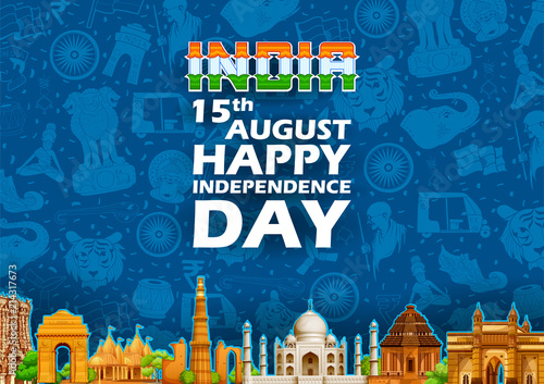 Famous Indian monument and Landmark for Happy Independence Day of India