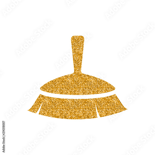 Brush icon in gold glitter texture. Sparkle luxury style vector illustration.