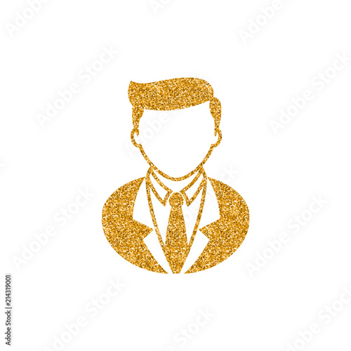 Businessman icon in gold glitter texture. Sparkle luxury style vector illustration.