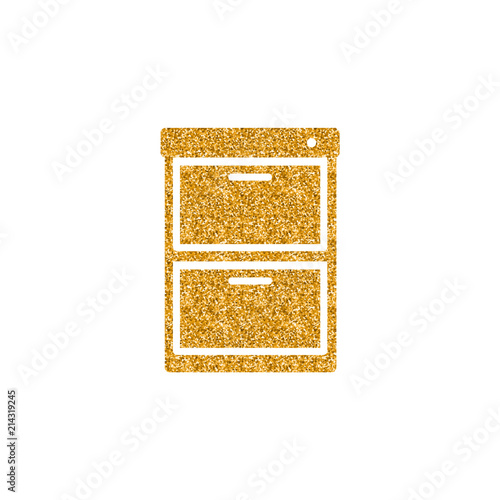 Office cabinet icon in gold glitter texture. Sparkle luxury style vector illustration.