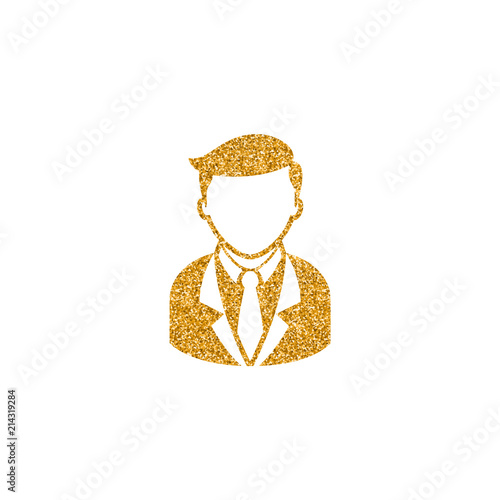 Businessman icon in gold glitter texture. Sparkle luxury style vector illustration.
