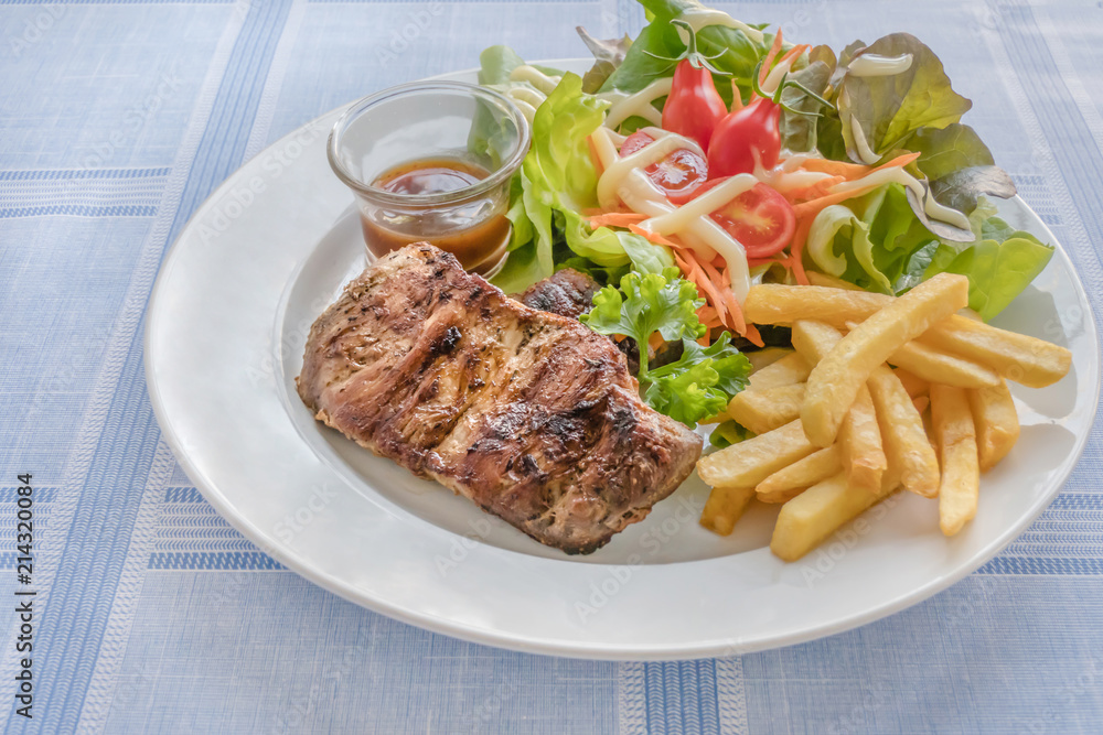 Grilled steak on dish